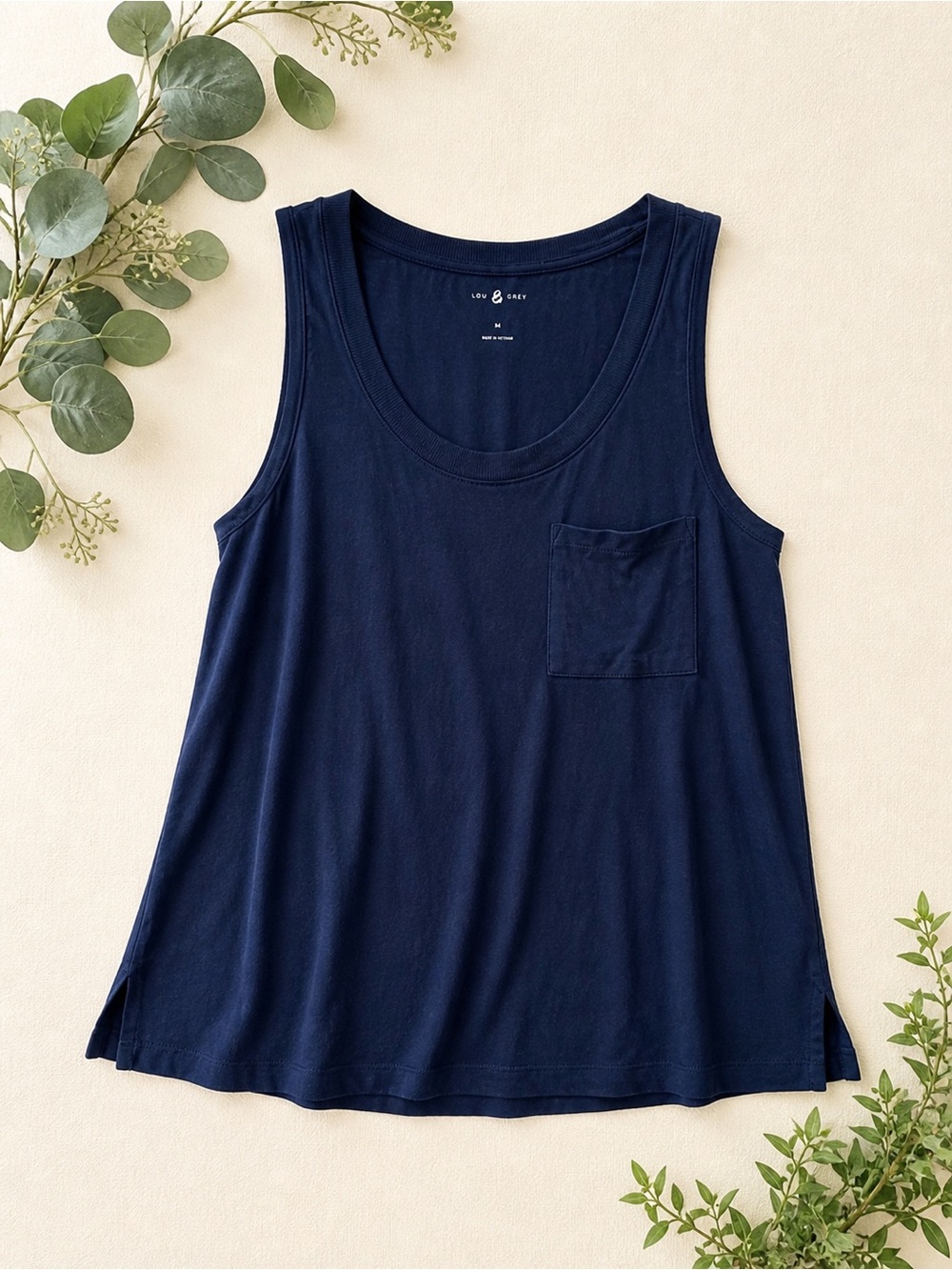 Lou & Grey Navy Pocket Tank Soft Drapey Minimalist Top